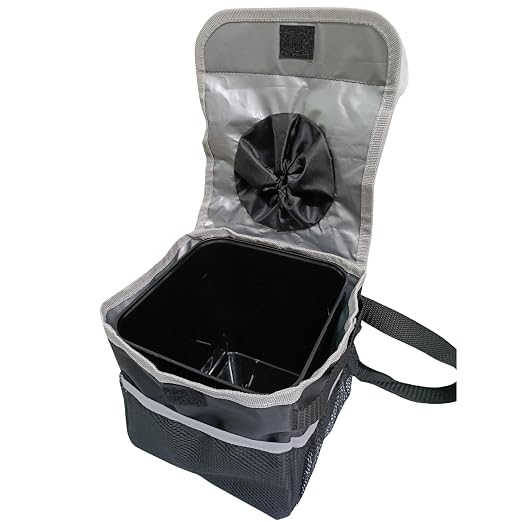 Car Trash Can Waterproof Vehicle Garbage Bin, Leakproof Anti Slip Floor Mat Clip Trash Bag Holder for Car, Truck, SUV, Van Portable Auto Trash Container with Stability Clips (Black with Cover, Small)