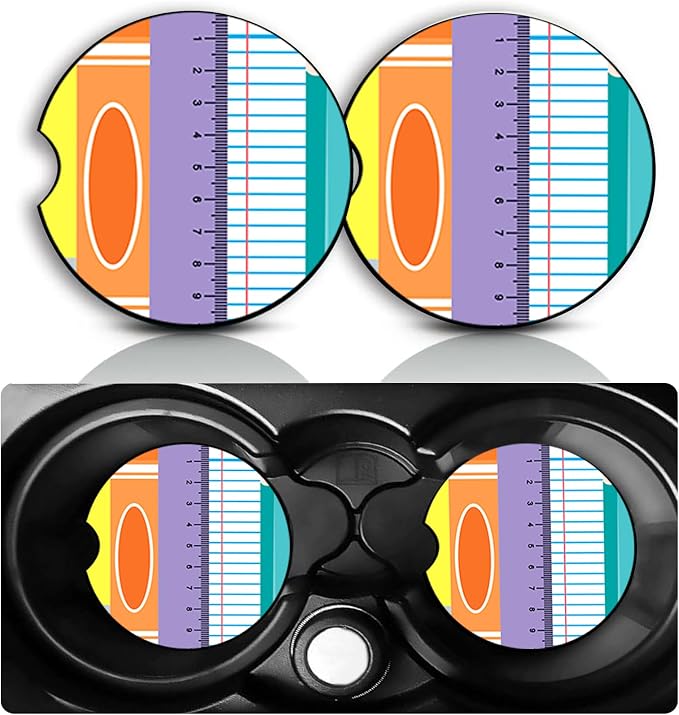 Teacher Gifts Car Cup Holder Coasters Set of 2 – Fun Teacher Car Accessories 2.75" Universal Size Anti Slip Rubber Mat Recessed Auto Insert Coasters Decor Teachers Gifts for Women Men Dad Grandpa
