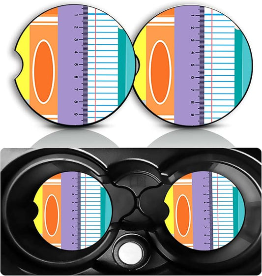 Teacher Gifts Car Cup Holder Coasters Set of 2 – Fun Teacher Car Accessories 2.75" Universal Size Anti Slip Rubber Mat Recessed Auto Insert Coasters Decor Teachers Gifts for Women Men Dad Grandpa