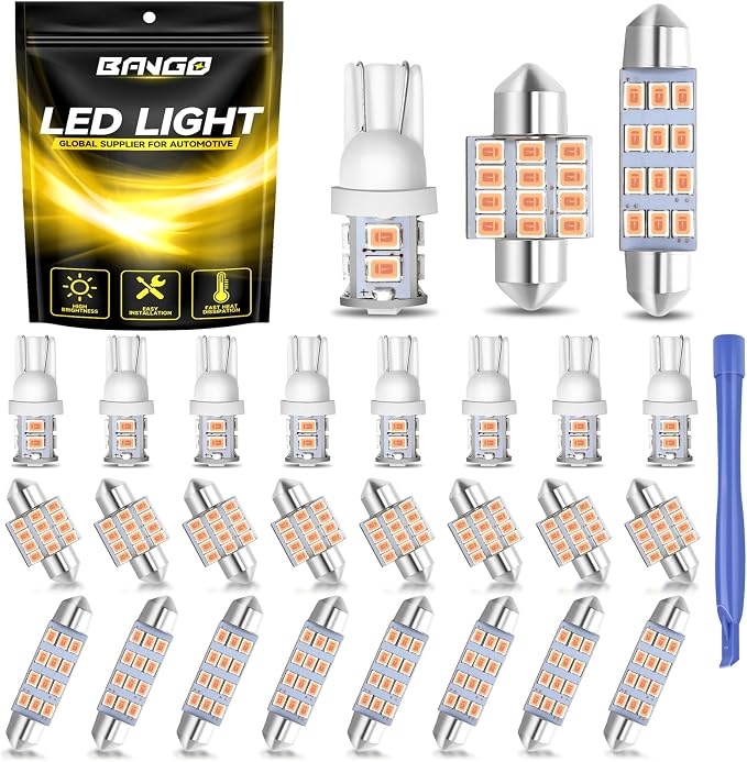 BANGO 24 Pieces Car LED Interior Light Bulbs, Non-Polarity Design with Removal Tool, Suitable for Car Dome Map Door Trunk License Plate Lights, Etc. (Purple)
