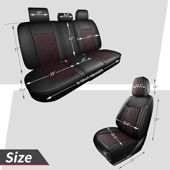 Red and Black Thick Nappa Leather Automotive Car Seat Covers Set of 1 | Univerasal Precision Fit,3D Contoured,Full Coverage,Waterproof,ThickTexture Nappa Leather,for most Suvs Trucks Sedans