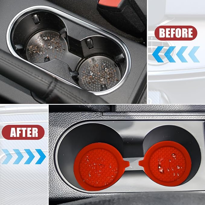 4PCS Car Cup Holder Coaster, Silicone Non-Slip Shockproof Vehicle Drink Cup Insert Mat, Dustproof Embedded Automotive Interior Water Bottle Pad, Universal for SUV Van Truck (Red)