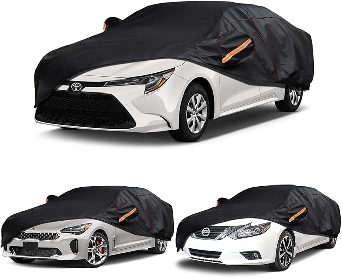 Car Cover Custom Fit for Toyota Camry, Kia Stinger, Nissan Altima, 6 Layer Heavy Duty Car Cover Waterproof All Weather with Cotton Liner