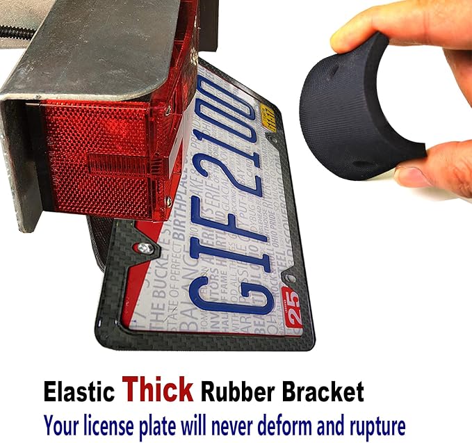 Aootf Trailer License Plate Holder Bracket, Rubber Holder with Carbon Frame | Truck/RVs/Boats/Jet Ski Tag Holder, Black Screw Caps