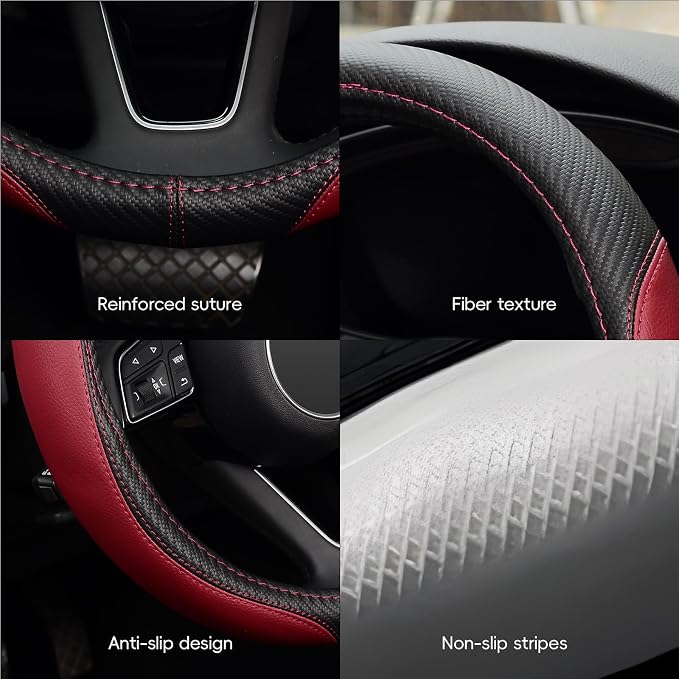 LABBYWAY Microfiber Leather Auto Car Steering Wheel Cover, Universal 15 Inch Anti-Slip Wheel Protector, Claret