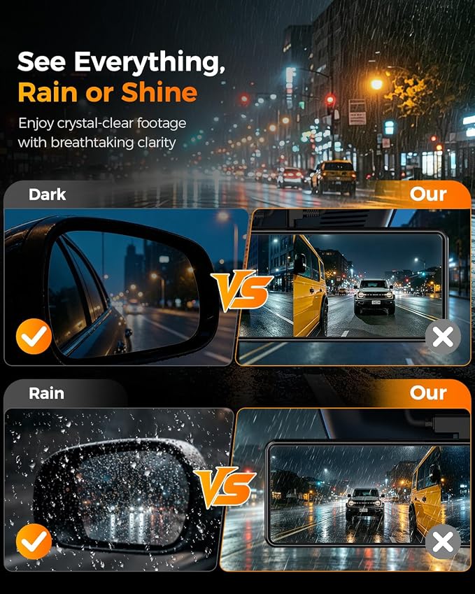 4 Channel Mirror Dash Cam,12" Rear View Mirror Camera,1080P Front Rear Left Right Dash Camera for Car, WiFi Smart Rear View Mirror Camera with 64GB Card, Night Vision, 24H Parking Monitor, G-Sensor