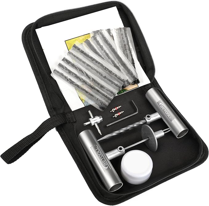 BETOOLL Tire Repair Kit, 24 Pcs Professional Heavy Duty Universal Emergency Flat Tire Repair Kit to Fix Punctures, for car Motorcycle, Truck, Golf Cart, ATV, Tractor, ARB, RV, SUV, Trailer etc.