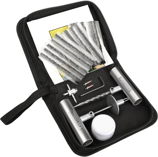 BETOOLL Tire Repair Kit, 24 Pcs Professional Heavy Duty Universal Emergency Flat Tire Repair Kit to Fix Punctures, for car Motorcycle, Truck, Golf Cart, ATV, Tractor, ARB, RV, SUV, Trailer etc.
