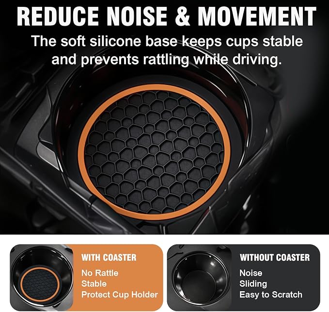4PCS Car Cup Holder Coasters, 2.75 Inch Non-Slip Insert Water Bottle Holder Pads, Dustproof Automotive Interior Accessories Mat, Universal for Vehicles, Trucks, RVs and More (Orange)
