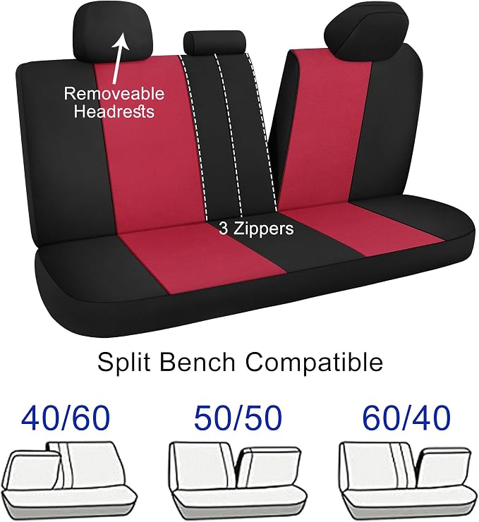 CAROMOP Waterproof Car Seat Cover Full Seats, Neoprene Seat Covers for Cars,Split Bench Compatible Car Interior Covers, Universal Fit Most Car Sedan Truck SUV(Black/Red)
