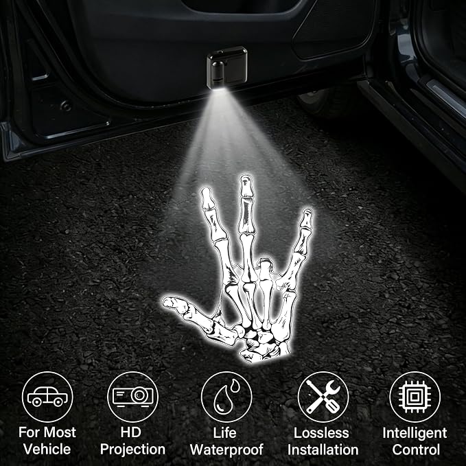 2PCS Car Door Lights Projector, Skeleton Fingers Car Door Projector Lights, Skeleton Car Accessories, Suitable for All Vehicles