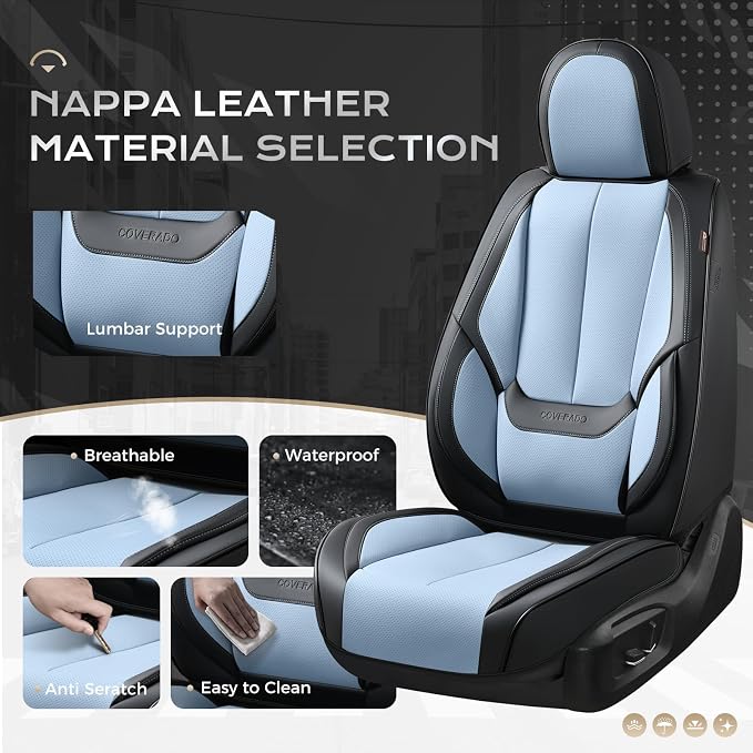 Coverado Car Seat Covers, Seat Covers for Cars, Waterproof Leather Auto Seat Protectors, Leather Car Seat Cushion, Car Interiors Accessories Universal Fit for Most Cars