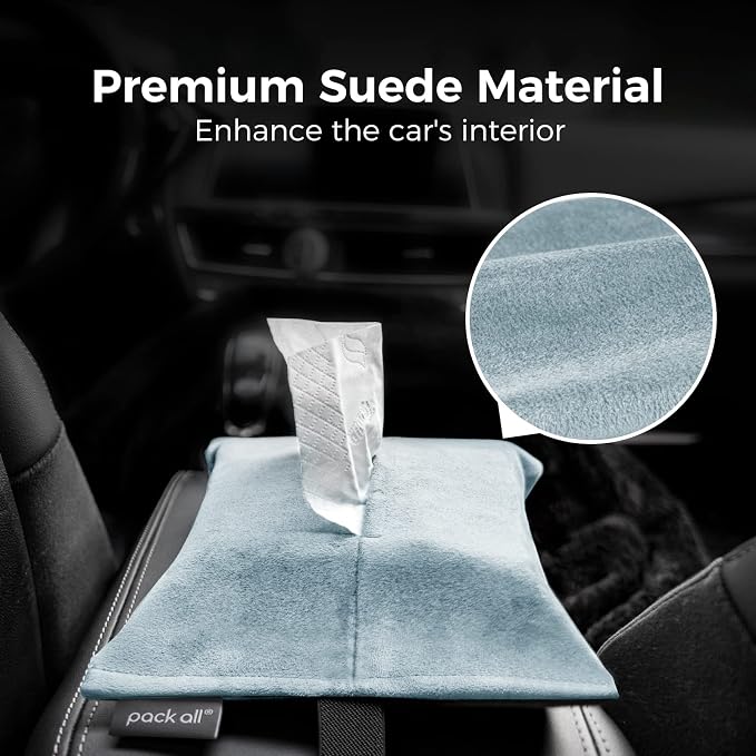 pack all Car Tissue Holder, Premium Microsuede Sun Visor Napkin Dispenser, Wipes Case for Backseat, Vehicle Accessories (Light Blue)