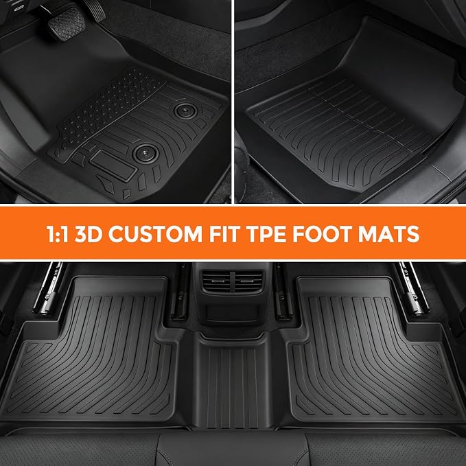 Floor Mats for Chevy Colorado Crew Cab 2015-2022 | & for GMC Canyon Crew Cab 2015-2022 (Not for 2 Door or Extended Cab), TPE All Weather Protection (Two-Row Floor Mats)