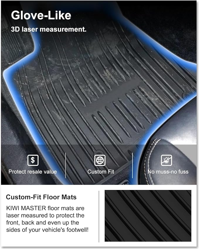 Kiwi Master Floor Mats for 2011-2023 Dodge Challenger RWD | OEM Replacement 82212545, Custom Fit All Weather Car Mats, Heavy Duty TPE Floor Liners, Front & Rear 2 Row Set, Black