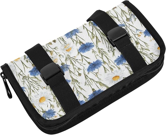Car Tissue Holder Car Napkin Holder Tissue Box Dispenser Storage Case Sun Visor Mask Holder with Adjustable Straps Reusable Refillable Blue and White Daisy03