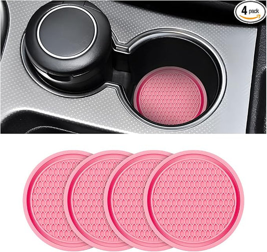 4 Pack Car Cup Holder Coaster, 2.75 Inch Diameter Non-Slip Universal Insert Coaster, Durable, Suitable for Most Car Interior, Car Accessory for Women and Men (Rose Red)