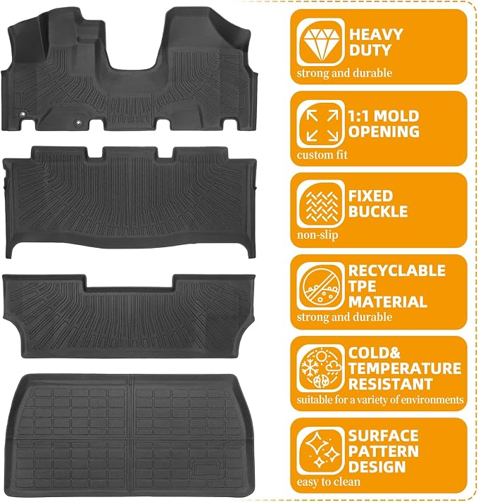 Floor Mats for Honda Odyssey 2005-2011,Front & Rear & 3rd Row & Cargo Liner | TPE All Weather Odyssey Floor Mats, Non-Slip Waterproof