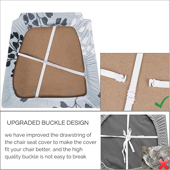 SearchI Water Repellent Seat Covers for Dining Chairs, 4 Pack Jacquard Stretch Dining Room Chair Seat Covers, Kitchen Chair Seat Covers Protectors(Grey Foliage)
