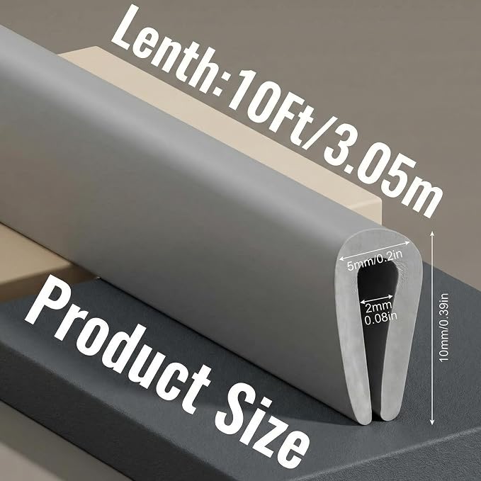 Rubber U Channel Edge Trim, Door Seal Strip, Fits Edge up to 1/16 Inch (1. 6mm) U Shape Weather Stripping(10 Feet,Gray)