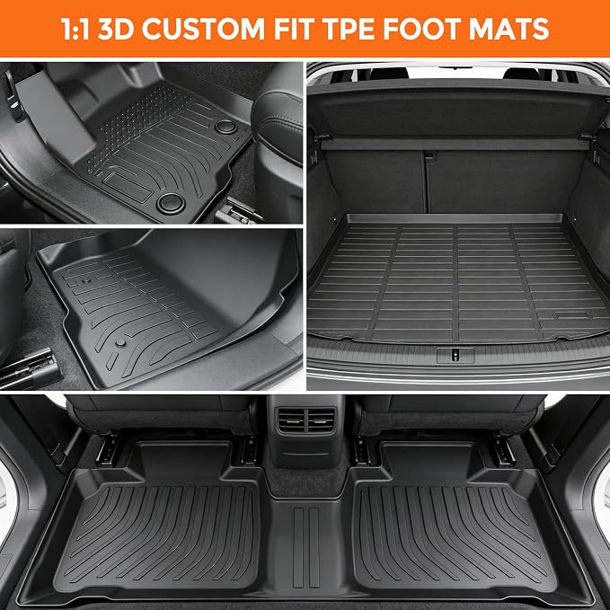 Floor Mats for Ford Edge 2015-2025 | Heavy Duty TPE All Weather Protection, Waterproof Non-Slip Black Car Liners for (Two-Row Floor Mats & Cargo Liner)