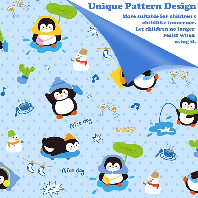 Babenest Car Seat Potty Protector Cover -Waterproof Carseat Training Liner for Baby &Toddler Shower Gift, Dry Piddle Pee Pad with Fun Designs for Strollers & Infant Car Seats (Blue-Penguin, 1 Count)