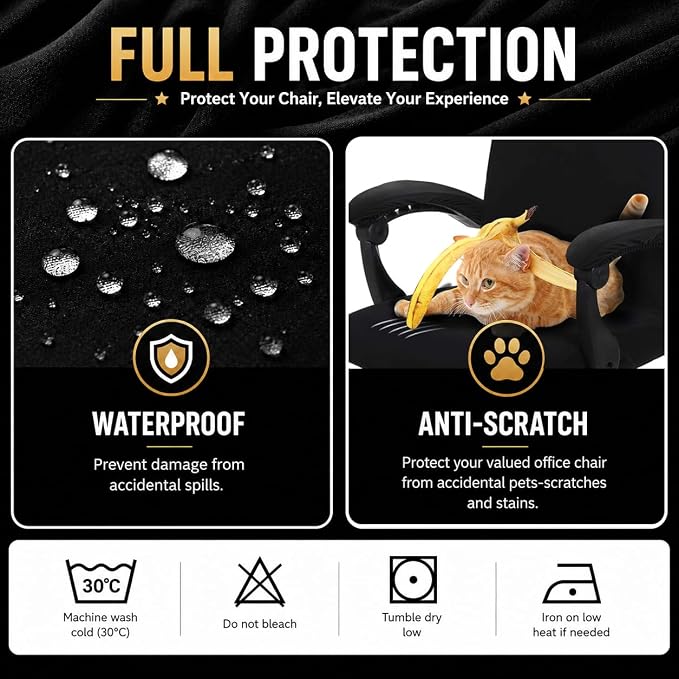 Waterproof Stretch Computer Office Chair Cover with Armrest Covers Durable Zipper Universal Washable Removable Spandex Rotating Boss Chair Slipcovers Anti-dust Soft Desk Chair Seat Protector