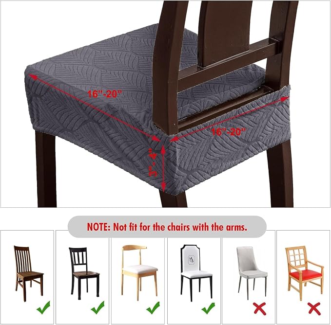 Waterproof Stretch Seat Covers,Dining Room Chair for 4 Set Removable Washable Chair Slipcover Protectors,No Rear Covers,Dark Grey