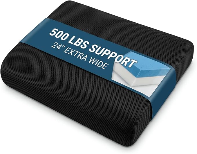 Bariatric Seat Cushion for Heavy People, 500 lbs Capacity, 24x18x4 Inch, Memory Foam, Removable Washable Cover, Wheelchair & Mobility Scooter Pad (Large)