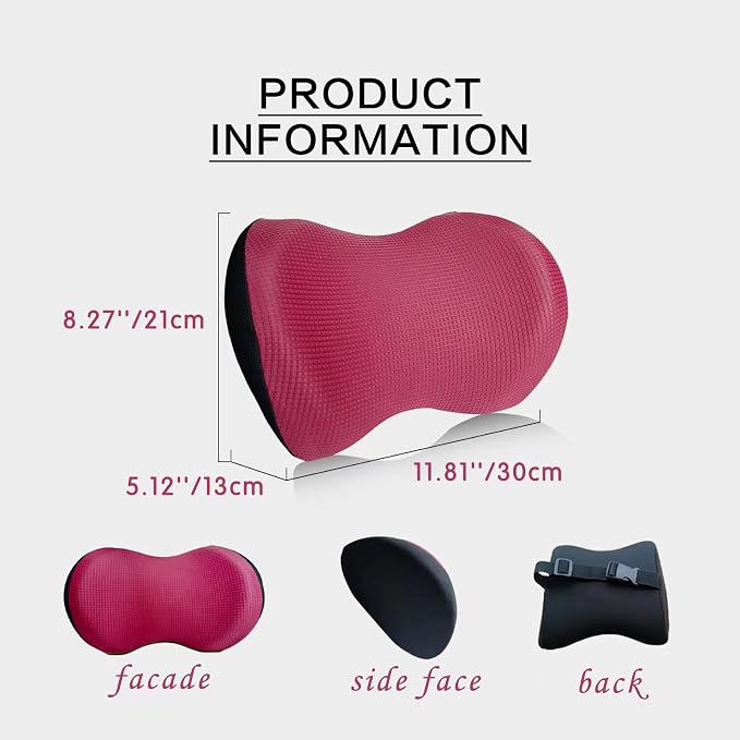 Super Versatile Car Headrest Pillow, Soft Car Pillow for Neck Pain Relief | Adjustable Strap, 100% Memory Foam & Breathable Removable Cover, Ergonomic Design - Travel Car Neck Pillow(Wine-Red, 1PC)