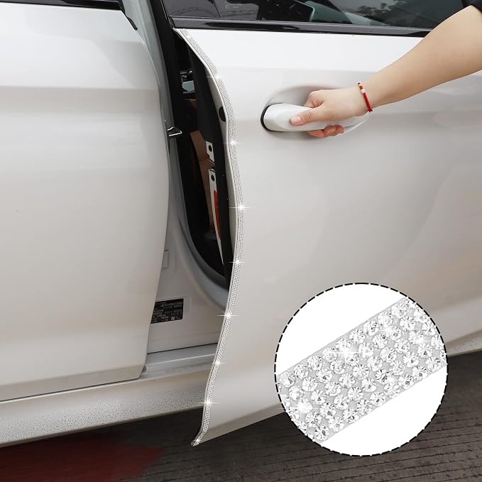 TOMALL Bling Car Door Guard Crash Bumper Crystal Anti-Scratch Strip Sticker Crystals Car Door Bumper Protector Accessory DIY for Interior and Exterior Decoration Styling Accessories White
