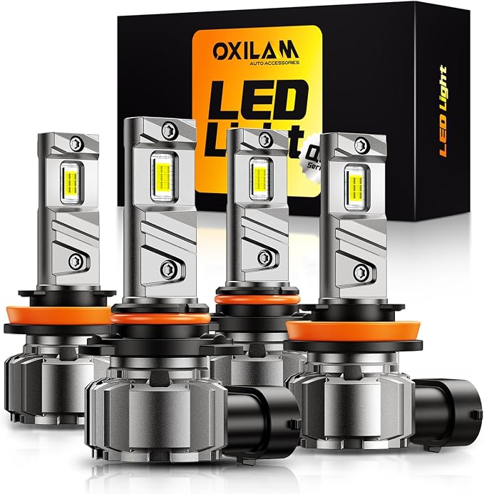 OXILAM 9005 H11 Light Bulbs Combo, 10X Brighter 6500K Cool White, Anti-Flicker, 20 Years Lifespan, H11 9005 LED Light Compatible with Cars Trucks SUVs, Pack of 4