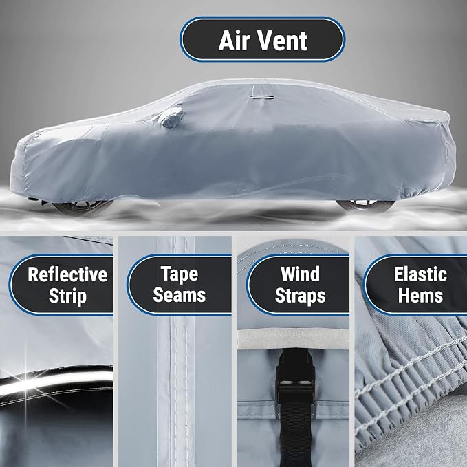 iCarCover Fits [1997-2009 Mercedes-Benz CLK-Class] Premium Custom Car Cover Waterproof All Weather Resistant Outdoor Indoor Sun Snow Storm Protection Form-Fit Padded Cover with Straps - Gray/Black