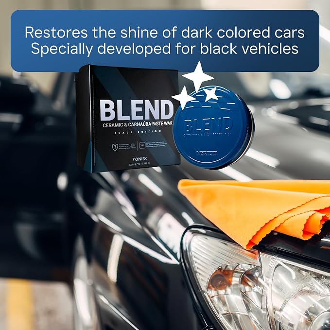 Vonixx Blend Ceramic & Carnauba Paste Wax - Black Edition | Deep Shine for Dark Paints | Ultimate Automotive Care Solution | Lasts up to 7 Months | Water Repellent | 3.4 oz (100 mL)