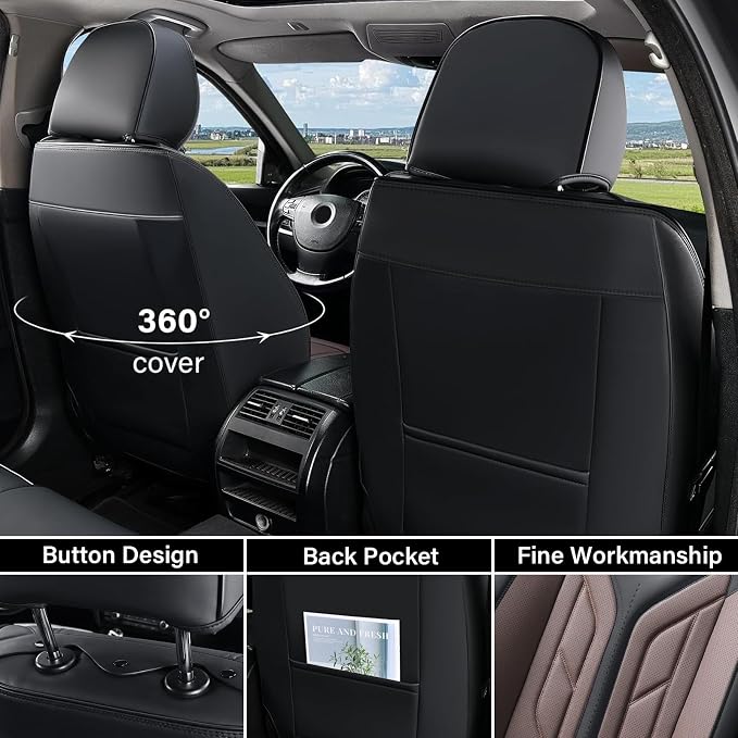 Coverado Seat Covers, Car Seat Covers Front Seats, Leather Seat Covers for Cars, Automotive Seat Covers Car Seat Protector Car Seat Cushion Universal Fit for Most Sedan SUV Pick-up Truck(Black&Coffee)