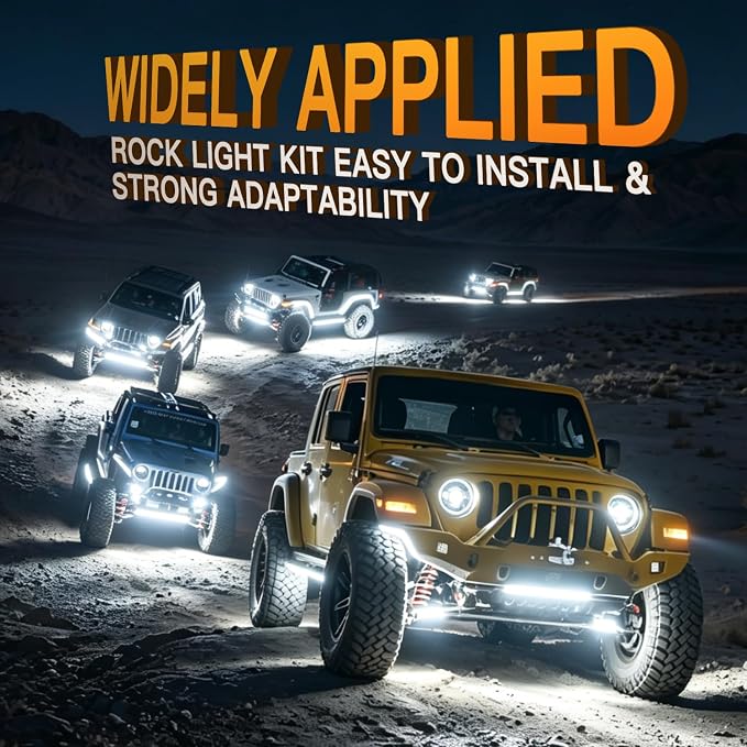Rock Lights,LEDMIRCY R1 LED Pure White Rock Lights with Switch Wire Harness Kit(16Pods) Super Brigh Luces para Carro for Trucks ATV UTV Off Road Boat High Power Light Waterproof Shockproof