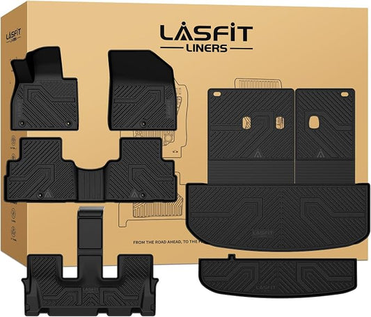 LASFIT Floor Mats & Backrest Mats & Cargo Mats for Hyundai Palisade 7/8 Seats 2025 2024 2023 2022 2021 2020, All Weather TPE Custom Fit Floor Liners for Palisade Full Set Car Mats Accessoires, Black