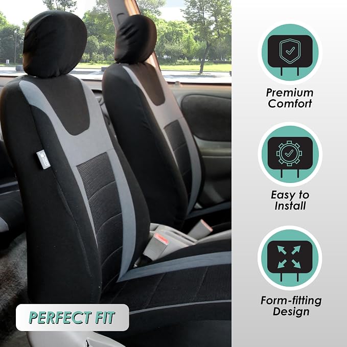 FH Group Car Seat Covers Sports Seat Covers Front Seats Only, Airbag Compatible Gray Black Automotive Seat Cover Combo Small Car Seat Cover Design Universal Fit Interior Accessories Cars Trucks SUVs