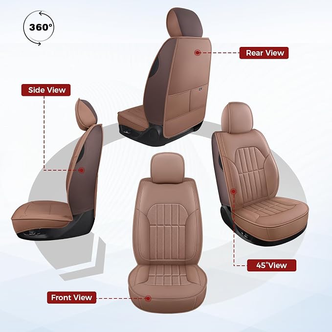 Truckiipa Leather Seat Covers Truck Full Set, Dodge Ram Seat Covers Full Coverage Protector Pickup Trucks Accessories, Custom Fit for 2002-2018 Ram 1500,2002-2025 Ram 2500 3500 Crew Mega Cab, Brown