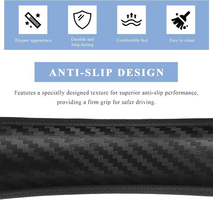 Steering Wheel Cover, 15 Inch Anti-Slip Breathable Steering Wheel Protector Auto Interior Decor, Heat-Resistant Comfort Grip Wheel Cover Universal for Most Cars Trucks SUVs (Black)