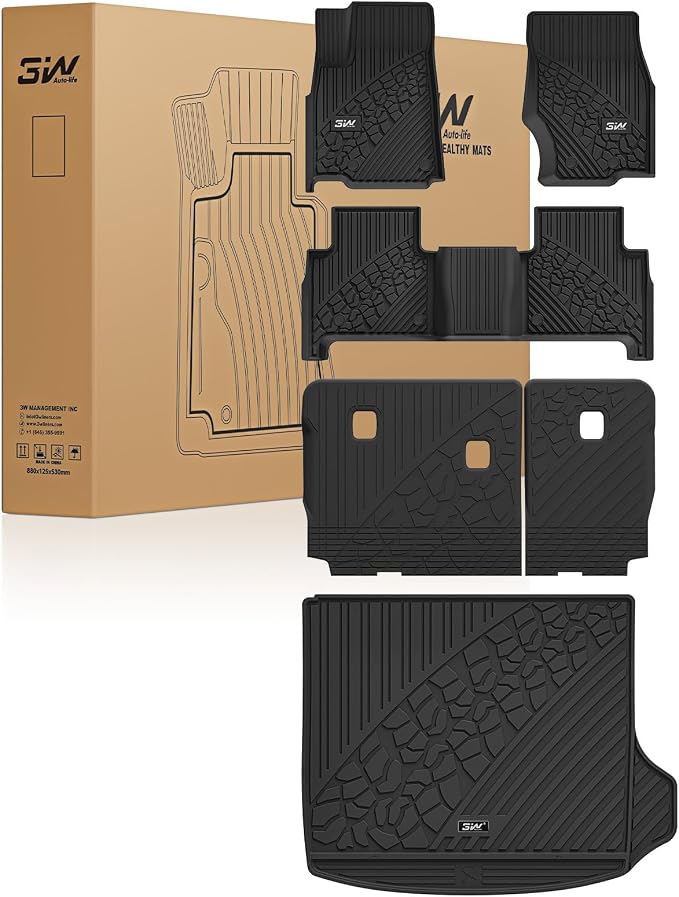 3W Floor Mats & Cargo Liner & Seatback Mats Fit for 2022-2025 2026 Jeep Grand Cherokee WL/4xe 5-Seat Only, (NOT for WK2 or L), TPE All Weather Heavy Duty Car Accessories