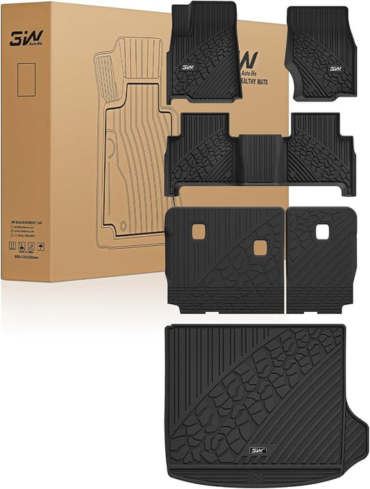 3W Floor Mats & Cargo Liner & Seatback Mats Fit for 2022-2025 2026 Jeep Grand Cherokee WL/4xe 5-Seat Only, (NOT for WK2 or L), TPE All Weather Heavy Duty Car Accessories