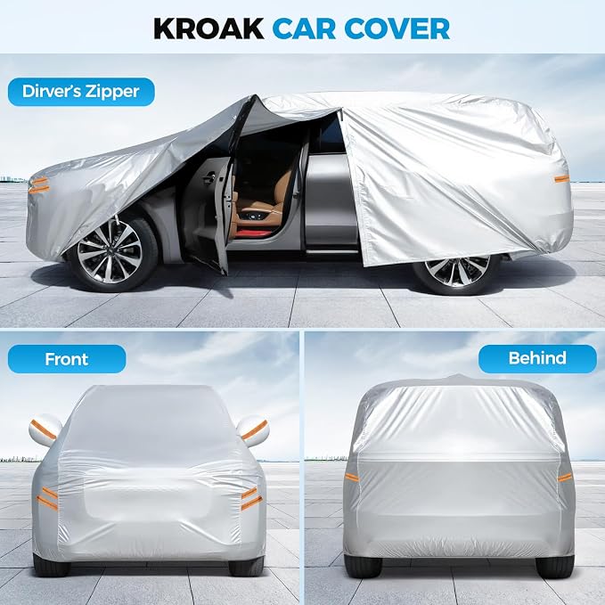 Tsumbay 190T Car Cover Waterproof All Weather, Outdoor Full Exterior Cover with Door Zipper & Storage Bag, Rain Hail Sun Protector Car Cover Fit for Coupe Car Unfitted Vehicle Covers 181"-190", Silver