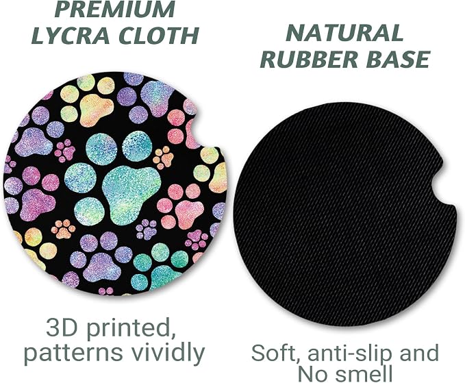 Yonlevres Car Coasters for Cup Holders，2.75" Anti Slip Rubber Mat with A Finger Notch, 2 Pack Car Cup Holder Coasters for Car Interior Accessories for Women Men Dog Paw