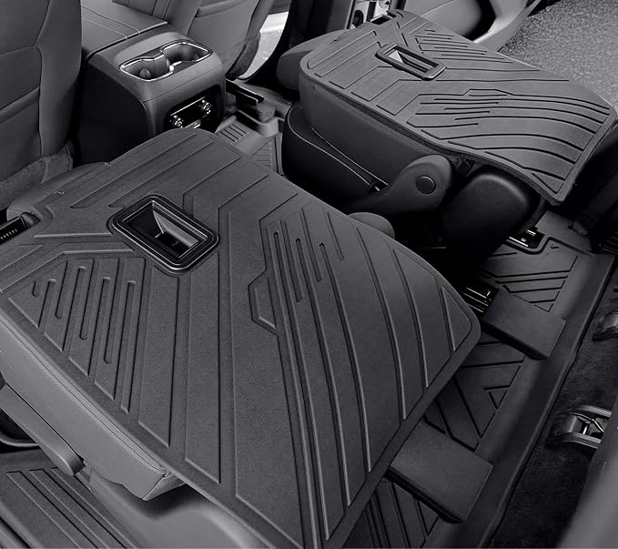Floor Mats Set for 2024-2026 Chevy Traverse & GMC Acadia & 2025-2026 Buick Enclave, with 2nd Row Kick Mats, Only for 7 Seats Captain Chairs, All Weather TPE Cargo Liner Door Sill Accessories