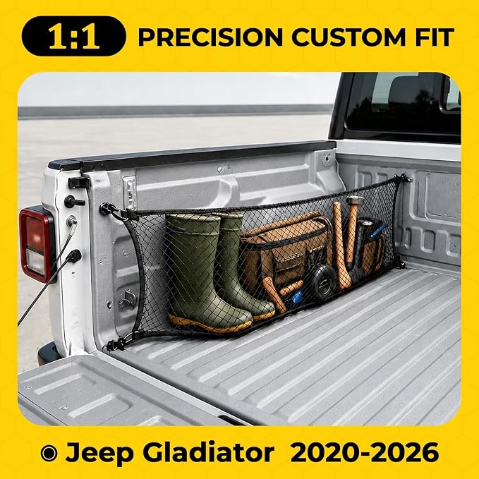 Side Cargo Net for Jeep Gladiator 2020-2026, Tailgate-Free Side Access | Double Layer Truck Bed Cargo Net, Heavy Duty Cargo Organizer Storage Nets, Tool-Free Install for Campings& Daily use
