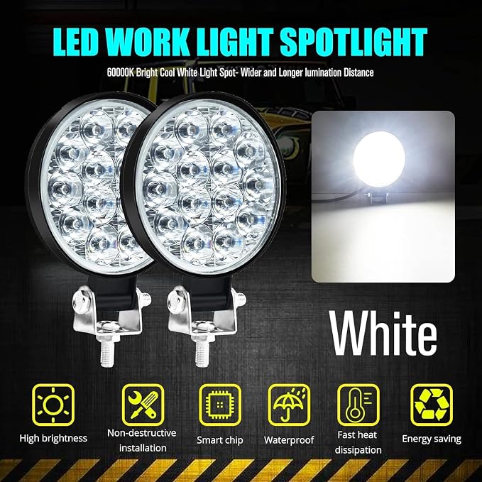 EJ's SUPER CAR Led Round Light Bar 4PCS 3.3" 42w 10000LM Flood Light Pod Off Road Fog Driving Roof Bar Bumper for Jeep,SUV Truck, Hunters