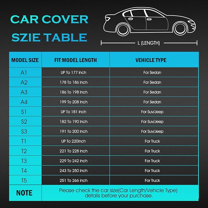 Car Cover Waterproof All Weather Full Outdoor Pickup Truck Cover Rain UV Protection, Size T1 Universal Fit for Ford Ranger/F150 Chevy C10 S10,Nissan Frontier,ect.(Fit Truck Length UP to 220inch)