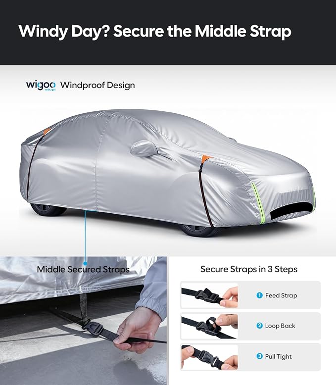 Wigoo Tesla Model S Car Cover Accessories 2012-2026, Custom Fit Waterproof All Weather Outdoor Full Car Cover, Windproof UV Rain Snow Dust Protection, Door Zipper, Charging Port, Ventilated Mesh