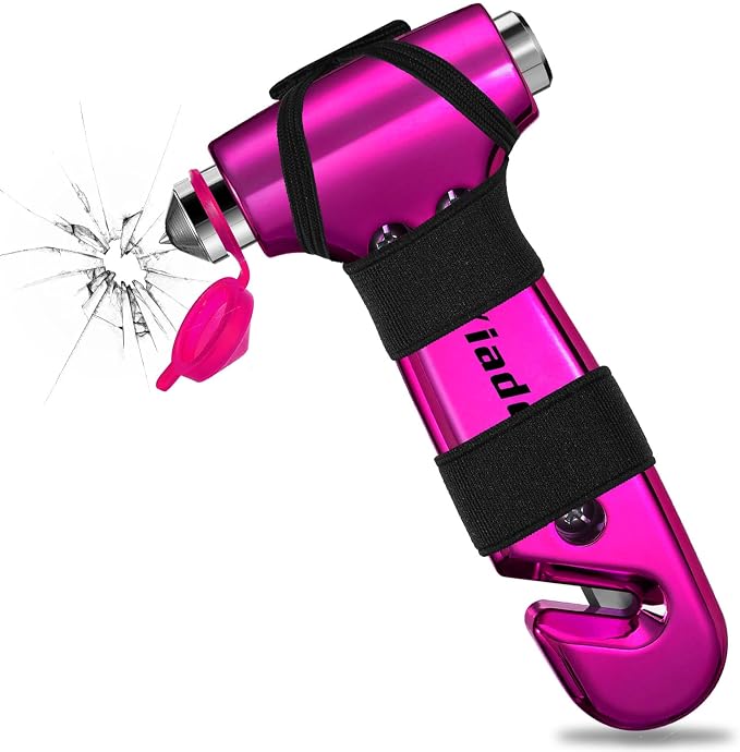 Car Window Breaker Tool, 3-in-1 Emergency Escape Tool | with Window Breaker and Seat Belt Cutter, Safety Emergency Car Escape Tool for Car, Matte Black and Electroplating Pink
